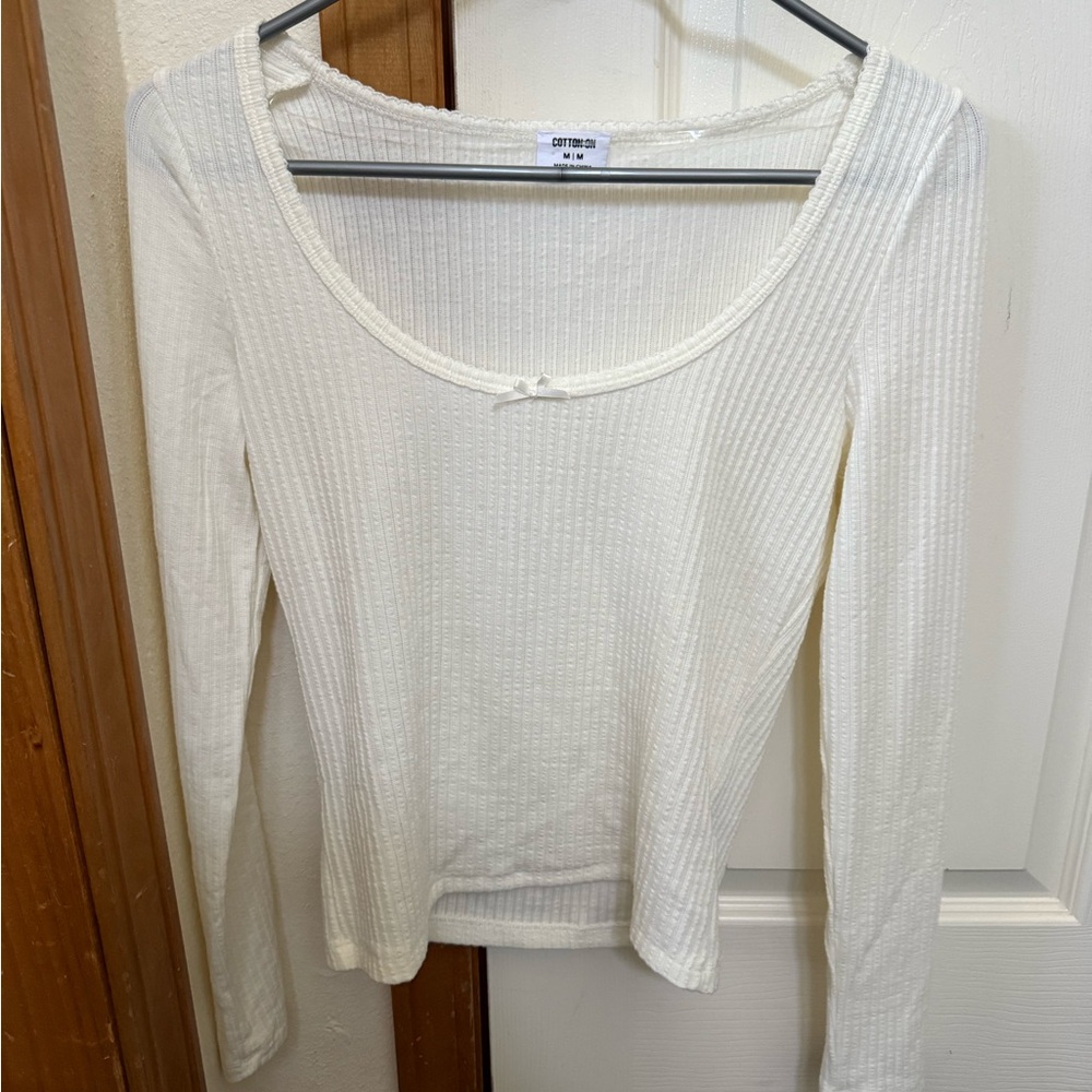 Cotton On White Ribbed Long Sleeve Blouse